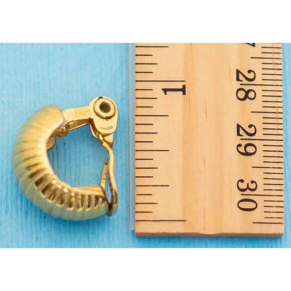Vintage Golden Hard Shell Clip On Earrings by Monet - N11 - Picture 3 of 3
